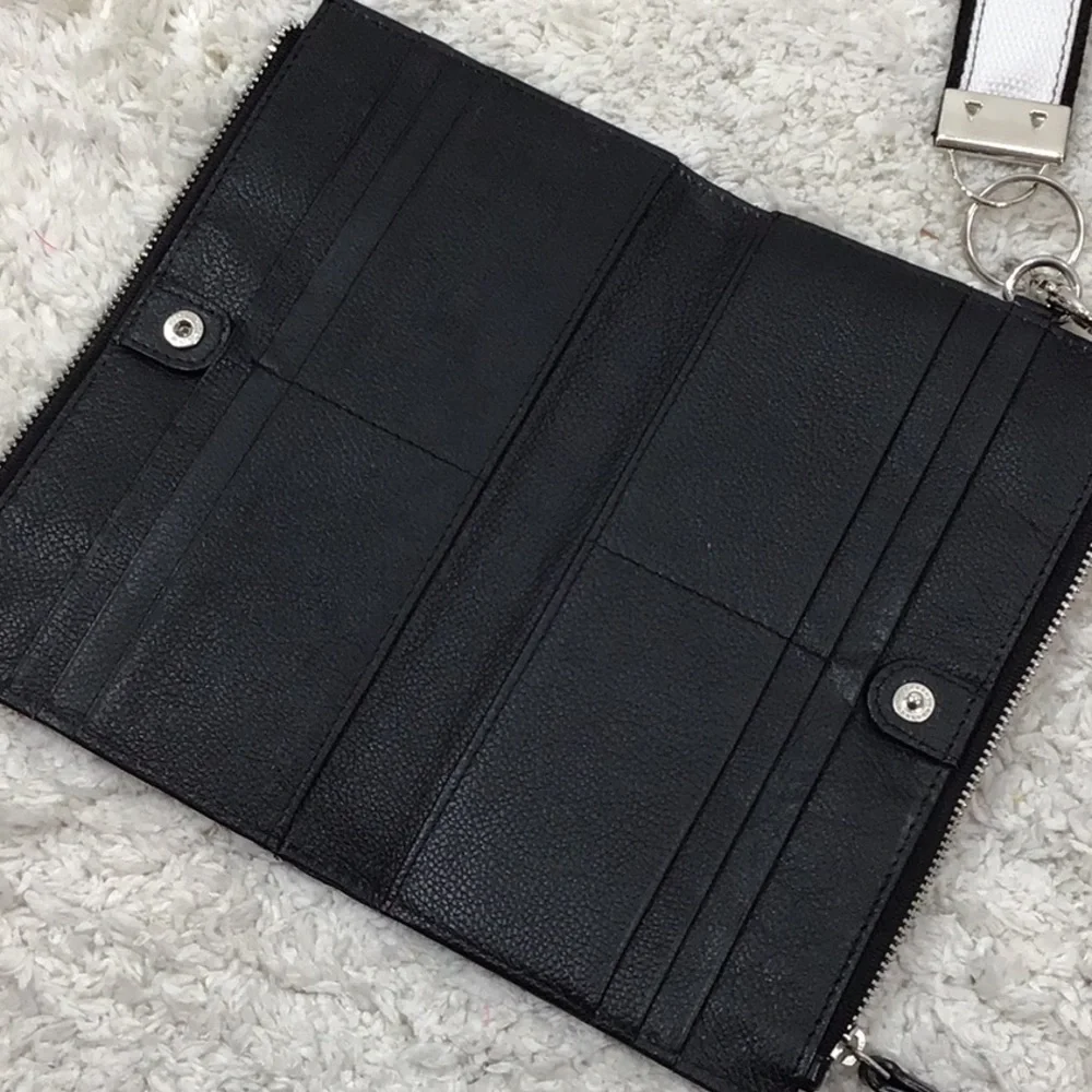 Rachel Roy black leather bifold wallet wristlet